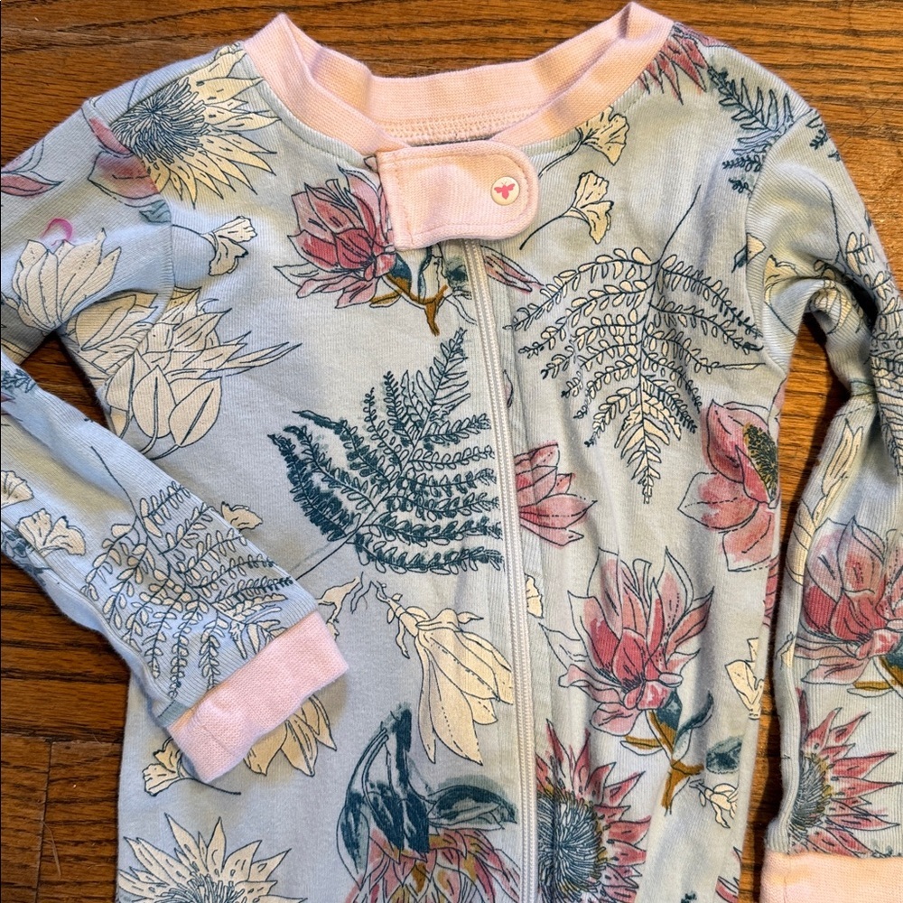 Burt's Bees Baby Floral Onesie with Pink Accents size 18 mo